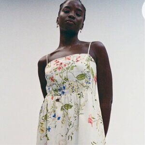 H&M Linen Blend Floral Sleeveless Midi Dress